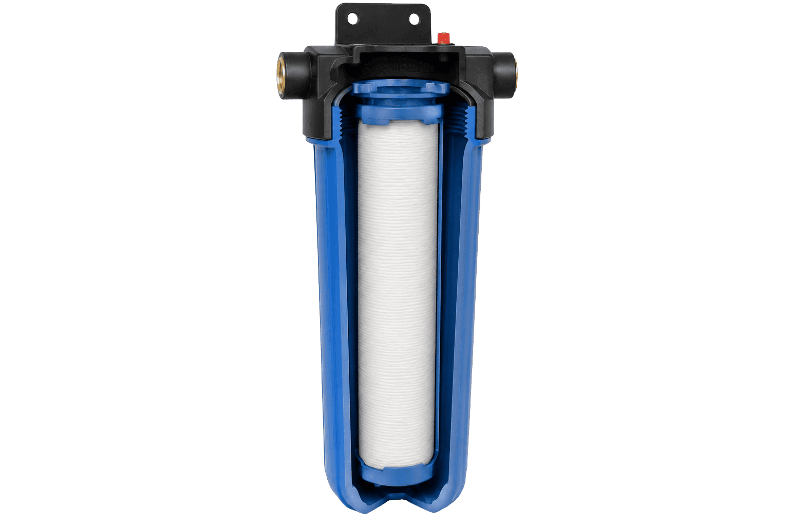 Sediment pre-filter cutaway showing its replaceable cartridge