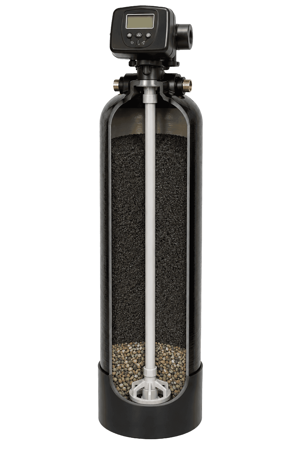 Filtration tank cutaway showing its media bed and distributor